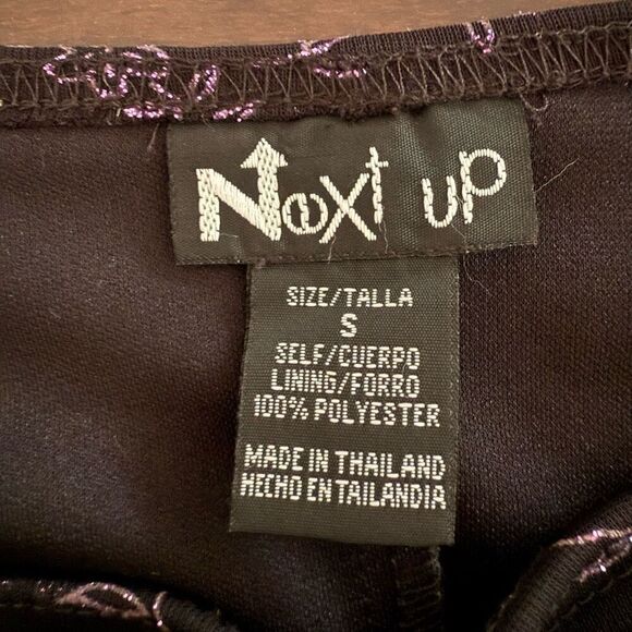 Vintage 90s Next Up Black Purple Glitter Flower Hi Lo Dress S - Picture 7 of 8